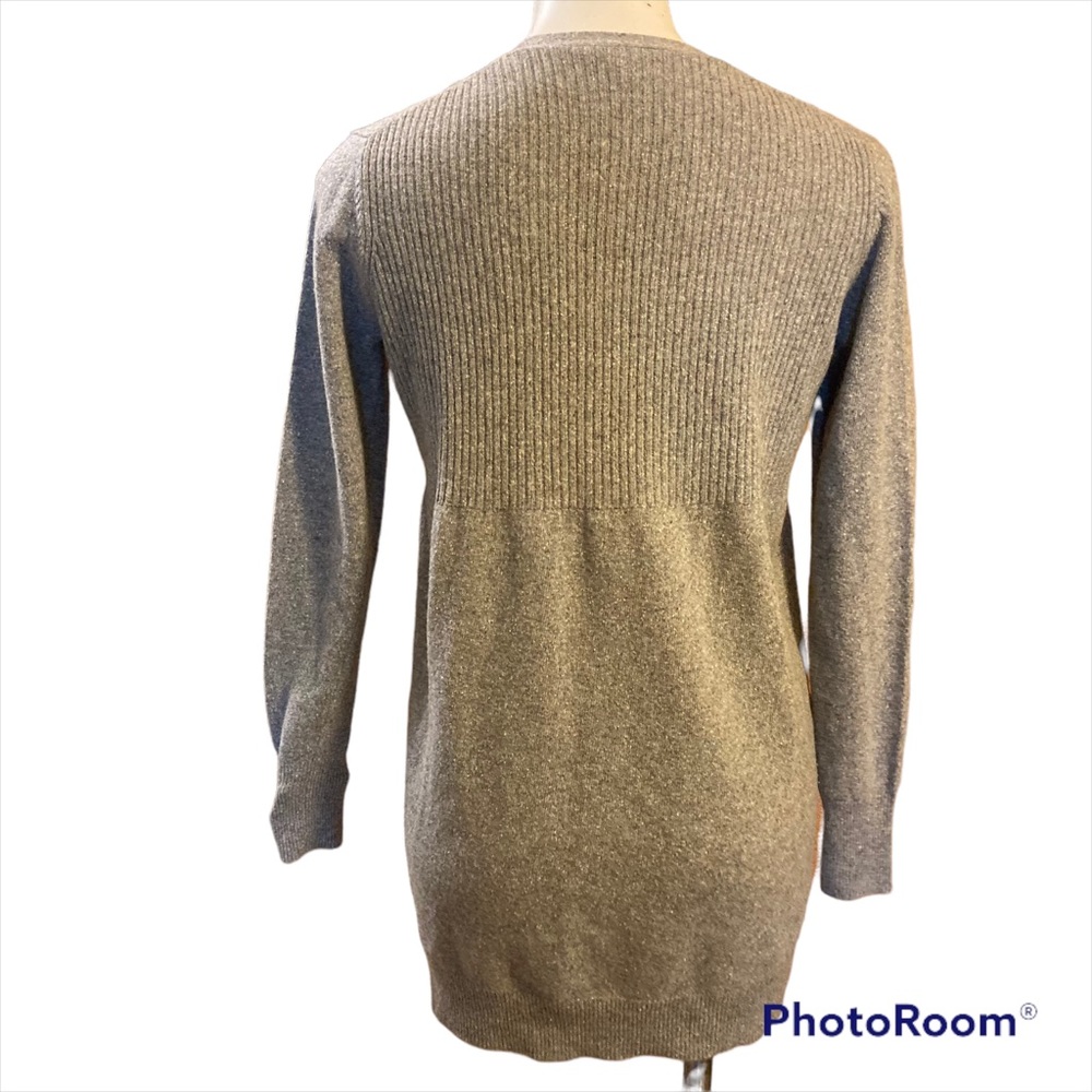 EILEEN FISHER wool/silk Gray button up ribbed cardigan sweater - Picture 4 of 8